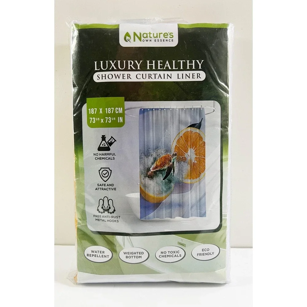 Nature's Own Essence Shower Curtain Liner Turtle & Orange Fruit 73